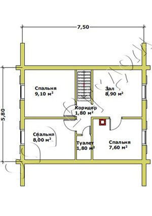 План рубленого этажа комбинированного дома с навесом Дергаево - комбо