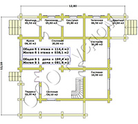 План первого этажа деревянного коттеджа Гостемил
