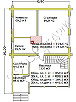 План первого этажа дома из дерева Дачник-19