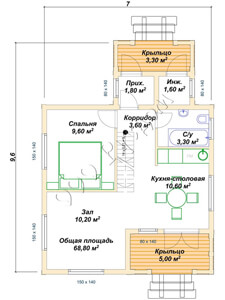Первый этаж каркасного дома по проекту «Красс»