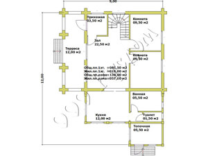 План первого этажа дома с рубленой террасой Легенда