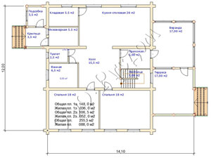 План первого этажа дома из готового сруба