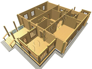 Вид первого этажа дома из готового сруба