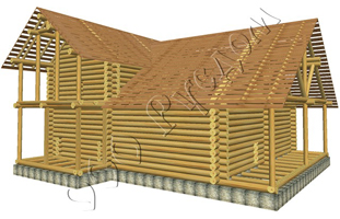 Сруб рубленого коттеджа с каминным залом
