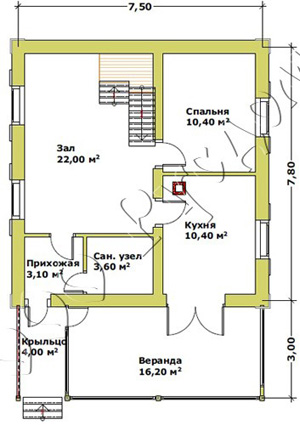 План первого, каменного этажа дома Дергаево - комбо