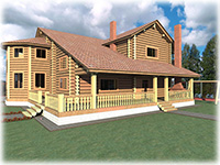 Красивый проект деревянного коттеджа Альпийский, с каминным залом, большой террасой, эркером и гаражом