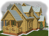 Возможный вид деревянного коттеджа Загородный дом со стороны главного фасада