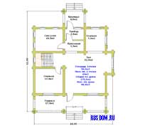 План первого этажа коттеджа с рубленой верандой и балконом Руслан-2