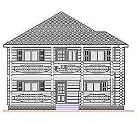 Центральный фасад деревянного коттеджа Руслан-2