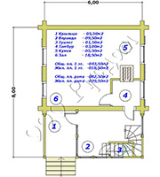 План первого этажа бревенчатого домика