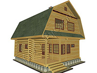 Возможный вид бревенчатого домика с мансардой Дачник-13 со стороны главного фасада