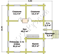 План первого этажа дома из дерева Дачник-16
