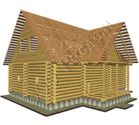 Общий вид сруба деревянного дачного дома Дачник-16 после установки