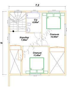 План второго этажа каркасного дома «Дамас»