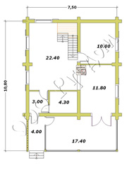 План первого этажа деревянного дома из бревна Дергаево-2