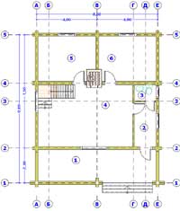 План первого этажа дома из бревна Дергаево