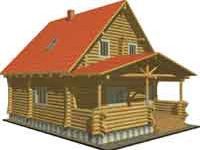 Возможный вид деревянного дома из бревна Дергаево со стороны главного фасада