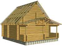 Общий вид сруба деревянного дома из бревна Дергаево после установки