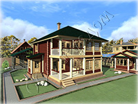Проект деревянного дома с балконом и верандой Елена из сруба 8 на 8
