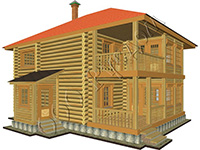 Возможный вид деревянного дома с балконом и верандой Елена со стороны топочной и террасы