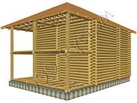 Общий вид сруба деревянного дома с балконом Елена после установки