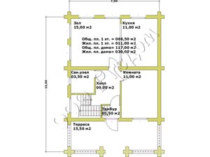 План первого этажа дома с рубленой террасой Легенда-2