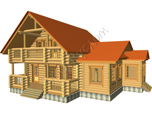 Возможный вид деревянного дома с балконом и террасой Легенда со стороны главного фасада