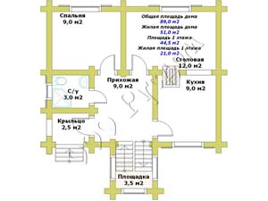 План первого этажа домика с эркером по фасаду Терем-2